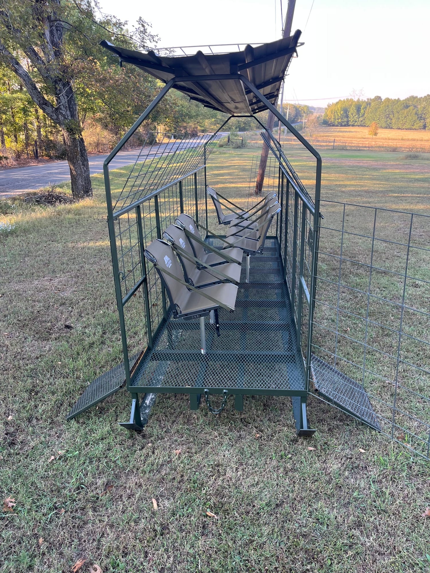 Skid blind end view showing seat layout and steel construction