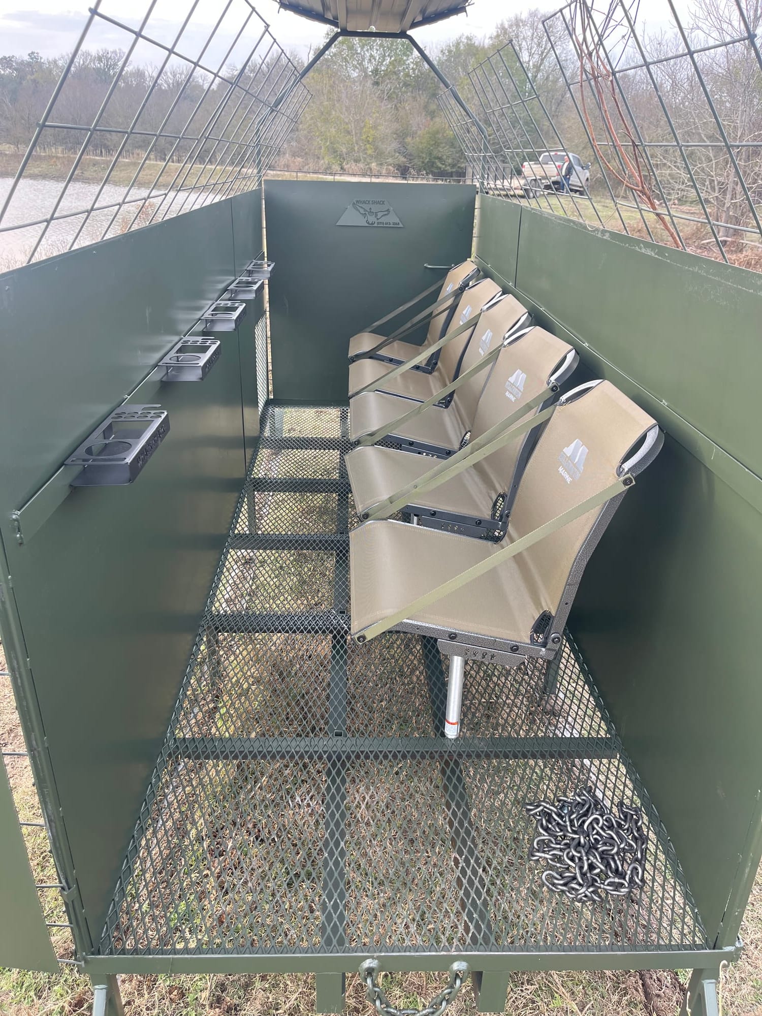 Interior view of skid blind with Millennium seats and gun holders